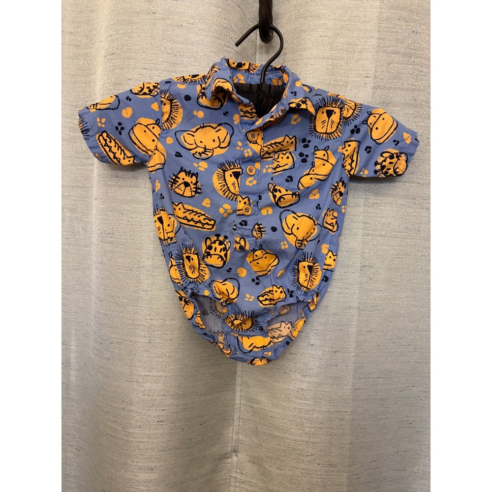 Mick Mack Ltd Blue Safari Animal Print Short Sleeve Bodysuit 3/6M